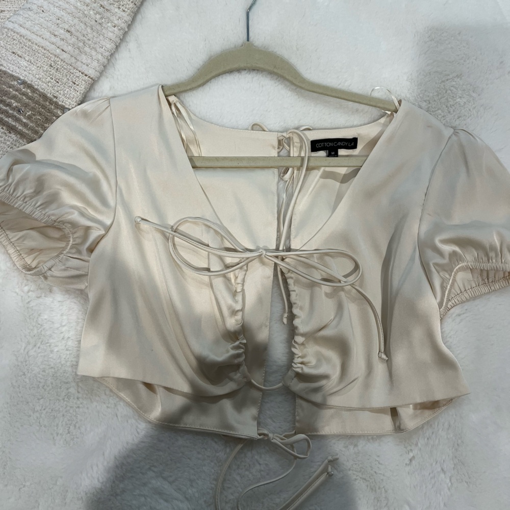 Elegant Cream Satin Tie Top